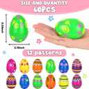 60 Pack 3 Inch Large Plastic Printed Easter Eggs, Empty Fillable Eggs Bulk for Easter Egg Hunt, Easter Basket Stuffers Fillers, Classroom Prize Supplies, Filling Treats and Party Favors