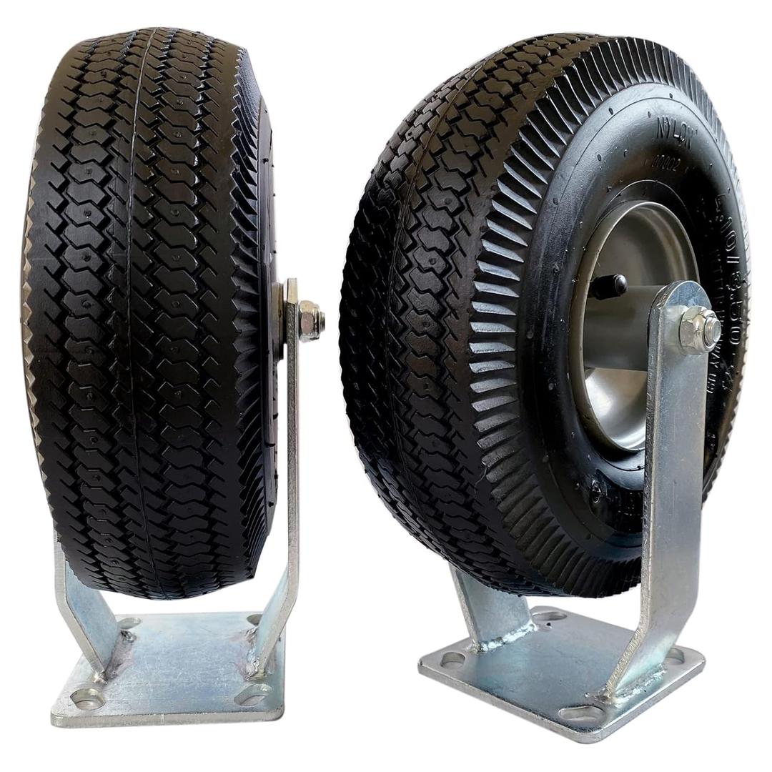 2-Rigid 10" Pneumatic Caster Black Rubber Wheel - 800 lbs. Capacity