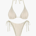ZAFUL Bikini Sets for Women Halter Two Piece Swimsuit Ribbed High Cut Tie Side Thong Bathing Suit Sexy Padded Swimwear Beige M