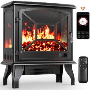 Silonn Electric Fireplace Heater, Quick Heating Portable Fireplace with App & Remote,24 Electric Corner Fireplace Low Noise with 5 Brightness Levels,Temp Control & Timer for Living Room,Bedroom,Black