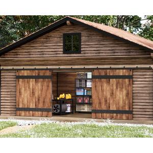 Easelife 24FT Exterior Sliding Barn Door Hardware Kit, Box Rail Track, 450lb Capacity, Black Weather-Resistant Steel, Wall Mount System for Outdoor Use, Fit Double 72in Door