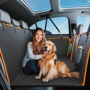 Hard Bottom Holds 420LBS, Dog Car Seat Cover for Back Seat, Back Seat Extender for Dogs, Back Seat Extender for Car Travel Bed with Mesh Window