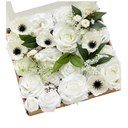 Ling's moment Fake Flowers Box, Faux Artificial Greenery Stems Foam Roses Poppy Silk Leaves Fabic Flower for Centerpieces Bouquet Wedding Vase Floral Decorations, White & Dark Green, Grand Combo