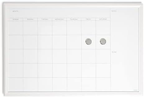 U Brands Farmhouse Dry Erase Calendar with White Frame Set, Office Supplies, with Magnets, 20” x 30”, 3 Pieces