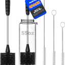 Holikme Bottle Brush Cleaner Set, 14" Long Handle Stainless Steel Bottle Cleaner Brush, 3 Straw Cleaner Brush, Bottle Cleaning Brush for Water Bottle, Cups, Abrasive Wheel Brushes, Straws Black