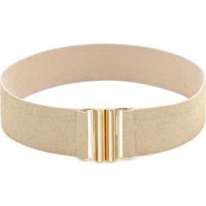 Initlove Wide Stretchy Belt for Women Waist Elastic Waistband for Dresses (Fat Waist 26"-28", Bling Beige Band Gold Buckle)