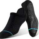 BRISIRA Bamboo Viscose Non Slip Pilates Socks Men Women No Show Grip Compression Thick Cushion Yoga Barre Grippy Ankle (X-Large, 3 Pairs Black)