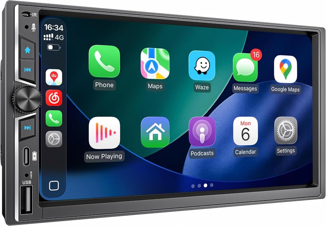 7" Double Din Car Stereo with Wireless Apple CarPlay & Android Auto, Built-in DSP Exclusive, 240W Hi-Power Audio, Bluetooth 5.3 Handsfree, FM Radio, Steering Wheel Control, Auto Backup Camera