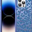 Cute Cheetah Print Phone Case for iPhone 15 Pro Max 6.7" Compatible with MagSafe, Aesthetic Navy Blue Leopard Pattern Design Magnetic Cover Soft TPU Hard PC Back Shockproof for Women Girls