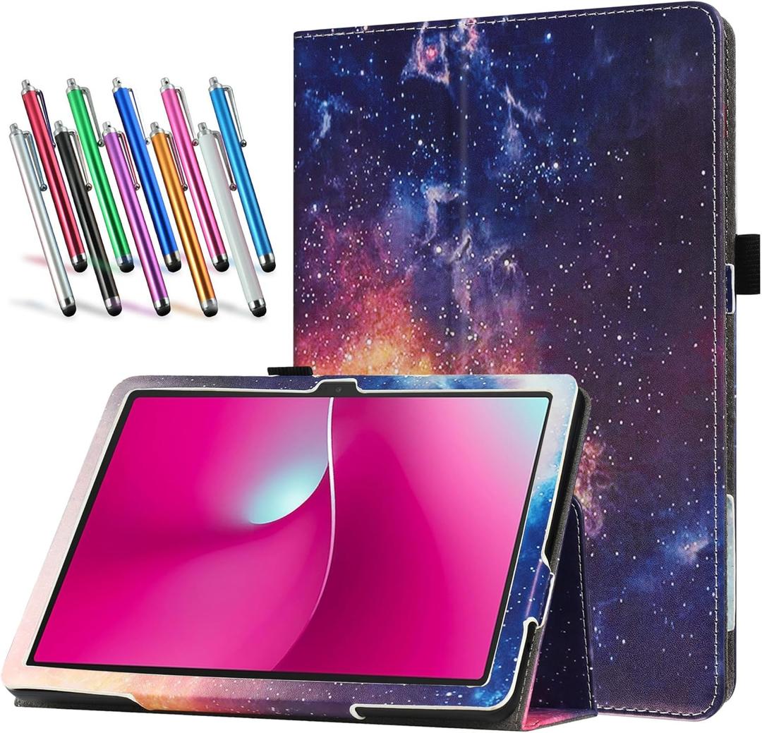 Case for T-Mobile REVVL Tab 2 5G 10.1 Inch Tablet 2025 Released - Lightweight Folio PU Leather Cover with 1 Random Stylus (Galaxy)