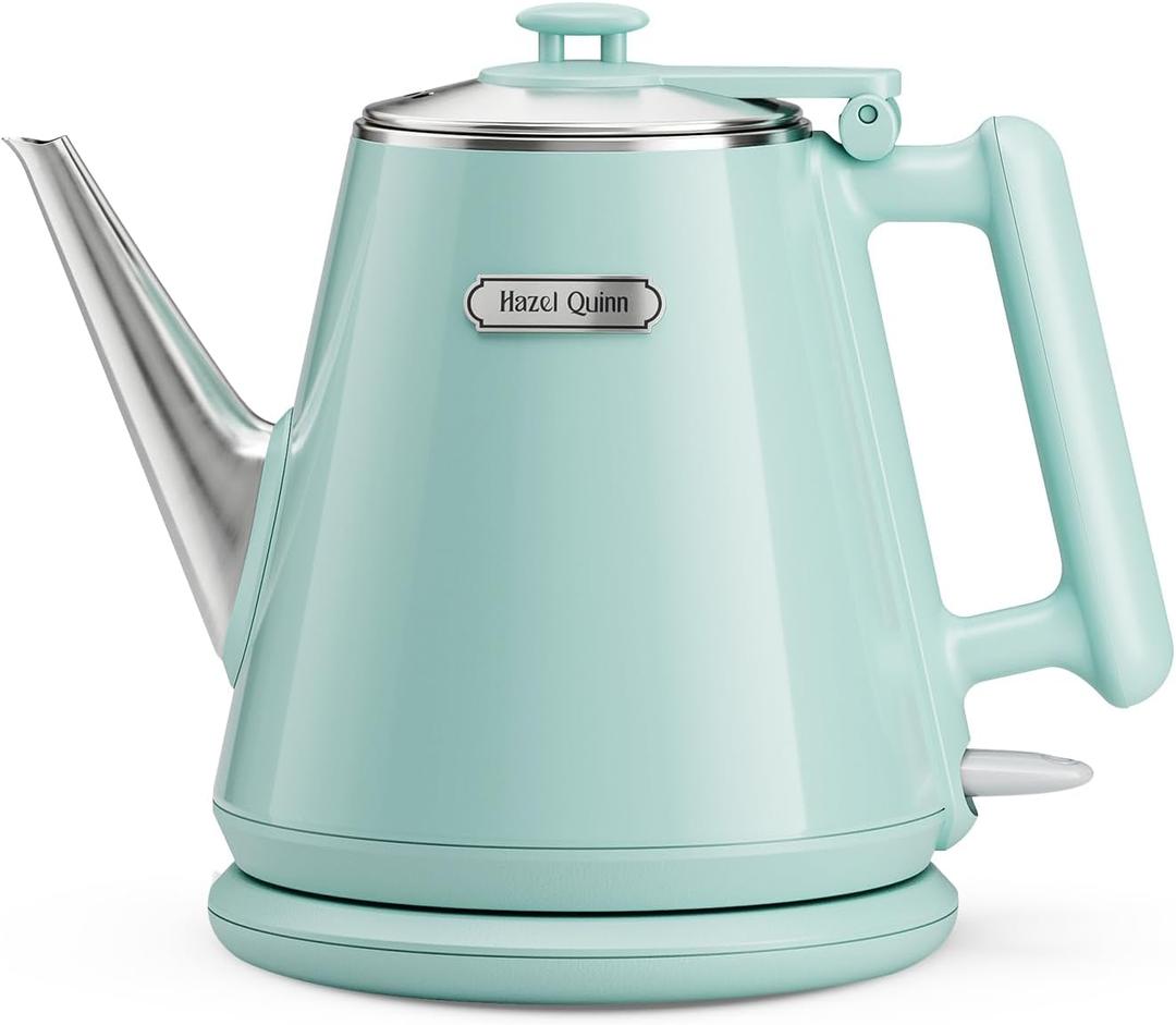 Hazel Quinn Electric Kettle - 1L/34oz Small Tea Kettle, 800W Fast Boil, All 304 Stainless Steel Interior, Double Wall for Cool Touch and Thermal, Auto Shut-Off, BPA-Free, Cordless - Mint Green