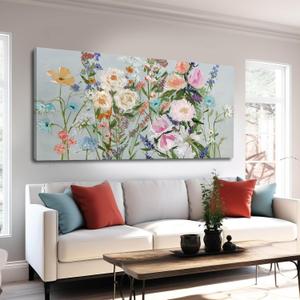 WINKAILIN Colorful Floral Canvas Painting Vintage Botanical Wall Art Large Painting for Living Room 29x58 Inch Pictures Wall Decor Dining Room Decorations