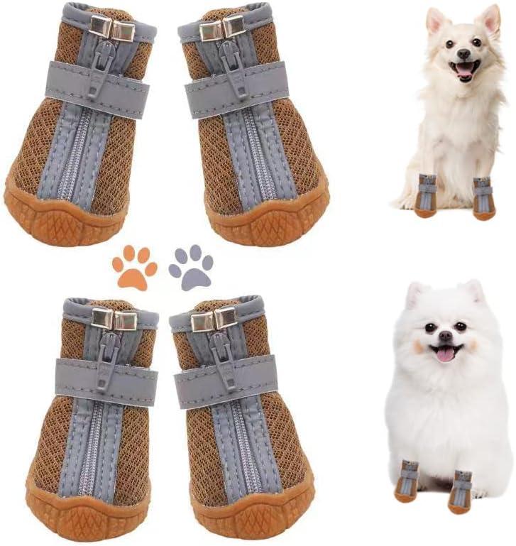 Dog Shoes for Small Dogs, Puppy Dog Boots & Paw Protector for Winter Snow Day, Summer Hot Pavement, Waterproof in Rain Weather, Outdoor Hiking, Indoor Hard floors with Anti Slip Sole 4PCS/Set (#1 (width 1.1 inch) for 2.1-6.5 lbs)