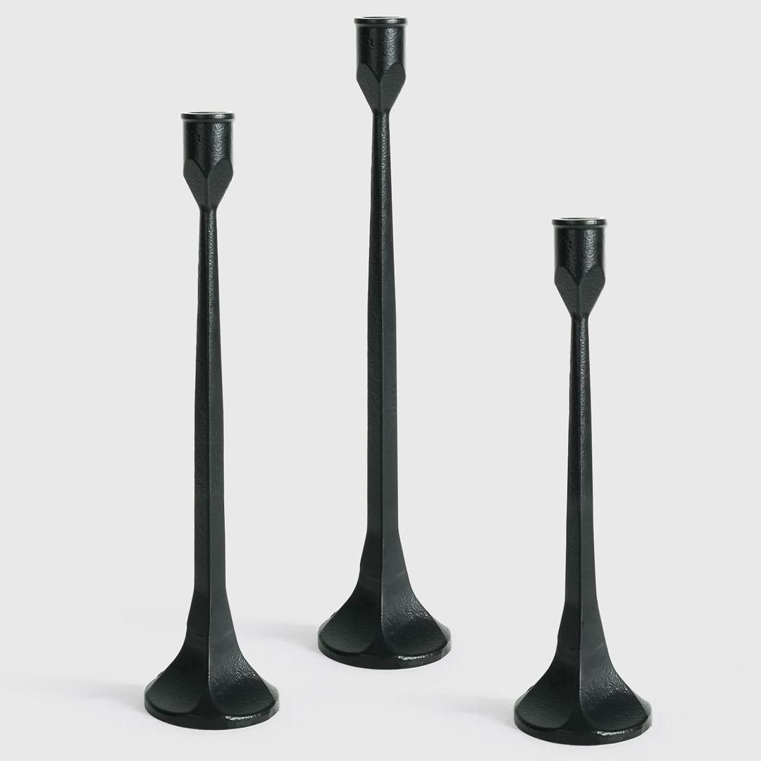 Tall Black Cast Iron Candlestick Holders Set of 3, Wrought Iron Tall Taper Candle Holders, Candle Sticks Holders Decor for Home Decor, Mantle, Table, Wedding-11.8"+13.8"+15.4"(Black)