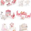ROBUD Dollhouse Furniture, Pink Doll House Accessories and Furniture for Dining Room, Bathroom, Bedroomn,Living Room, Dollhouse Accessories Pretend Play Furniture Toys for Kids, WDHXX
