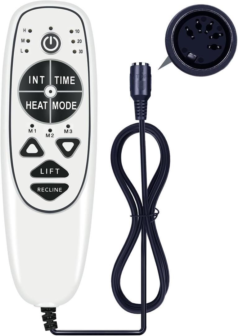 Replacement Remote Controller for 5 Pin Female Plug DN-34A Recliner Chair, 9 Button Control with Heat, Vibration & Up/Down Functions (White)