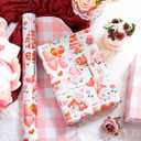 Merture Valentines Pink Gnome Wrapping Paper Roll - 17 In x 32.8 Ft (46.5 sq.ft.ttl.) - Adorable Gnome, Heart and Rose with Gold-Printed Valentines Day Lettering Design for Romantic Celebrations, Weddings, Bridal Showers, Anniversary for Women, Girlfriend, Wife, Lover