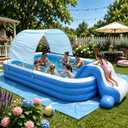 10 FT Inflatable Pool with Water Slide & UV Sun Canopy, 119x68x20 Inch Large Family Blow Up Pool for Kids, Adults & Pets, Heavy Duty PVC for Backyard Summer Water Party