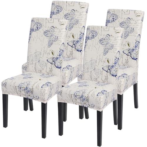 SearchI Dining Room Chair Covers Set of 4, Stretch Printed Parsons Chair Slipcovers Spandex Removable Washable Kitchen Chair Protector Cover for Dining Room, Hotel, Ceremony (Butterfly Pattern)