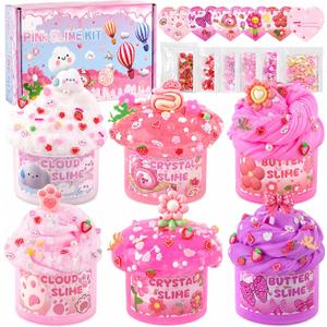 6 Pack Slimes, Pink Slime Kids, Cloud Slime kit for Girls Ages 8-12, Toys for Girls and Boys, for Kids Slime Set Party kit Goodie Bag Stuffers, 4 5 6 7 8 9 10 Year Old Girl Birthday Gift Cute Stuff (Picnic)