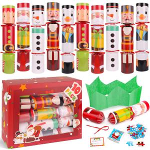 10 Pack Christmas Party Favor Non-Snap Christmas Table Favor with Party Hats Joke Little Gifts Inside for Kids Adults, Xmas Table Decorations Holiday Party Favor Xmas Dinner Traditions Supplies