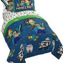 Jay Franco Minecraft Full Comforter Set - 7 Piece Bedding Includes Sheet Set & Pillow Covers - Super Soft Kids Bedding Creeper & Zombie