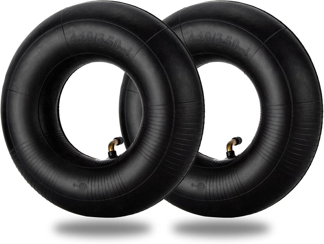 4.10/ 3.50-4 Inner Tubes, 2 Pack Heavy Duty 3.50-4 Replacement Tire Inner Tube with TR-87 Bent Valve Stem for Wheelbarrows, Mowers, Hand Trucks, 4" Cart, Tractor, Yard Trailers