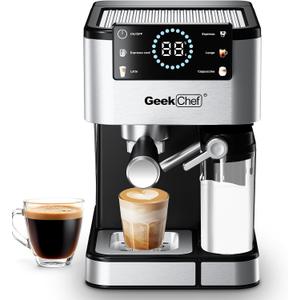 Geek Chef Espresso Machine with Milk Frother, 20 Bar Automatic Espresso Maker, Fast Heating Coffee Maker for Cappuccino, Latte & Iced Coffee, Easy to Use & Clean, for Home Barista