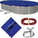 Blue Wave Gold 15-Year 16 ft x 32 ft Oval Above Ground Pool Cover for Winter– Durable & Weather-Resistant Polyethylene – 4 ft Overlap, Black Underside, Reinforced Grommets, Winch, Cable – Royal Blue