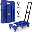 Folding Hand Truck, 500 LB Heavy Duty Luggage Cart, Utility Dolly Platform Cart with 6 Wheels & 2 Elastic Ropes for Luggage, Travel, Moving, Shopping, Office Use, Blue