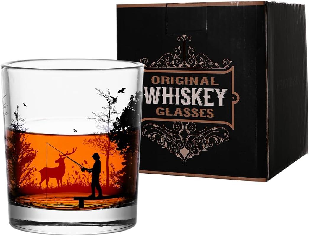 Old Fashioned Whiskey Glasses, Stemless Wine Glasses with Gift Box, 10Oz Rocks Glass for Scotch Cocktail Bourbon Vodka Liquor, Unique, Husband, Father's Day, Anniversary