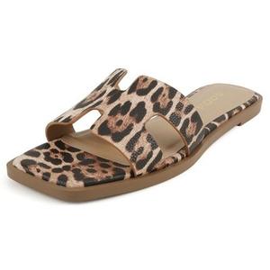 Soda Women Slip-On Sandals H-Band Flip-Flops Slides Square KNIT Leopard Cheetah, Size 7 