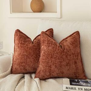 WACOMECO Neutral Chenille Throw Pillow Covers, Pack of 2 Soft Textured Accent Decorative Cushion Covers for Couch Sofa Bed Home Decoration,18x18 Inch, Burnt Orange