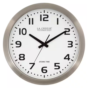La Crosse Technology WT-3161BK 16 Inch Stainless Steel Atomic Clock, Analog, White