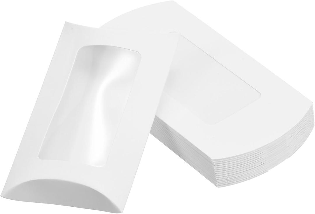 PATIKIL Pillow Boxes, 50 Pcs Wedding Gift Boxes Paper Box 4.9x2.8 Inch for Gift Wrap Wedding Parties, White