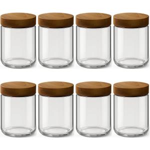 8 Pack 16oz and 10oz Overnight Oats Containers with Lids, Glass Mason Jars with Acacia Wood Airtight Lids, Wide Mouth Meal Prep Storage Jars for Yogurt, Chia Pudding, Salad, Snacks