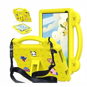 Kwamaz Kids Case for Urao 10.1 inch Tablet C107, EVA Kids Shockproof Cover with Strap Handle Stand for Urao 10.1'' 2024 Case (Yellow)