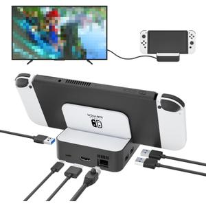 Upgraded Switch TV Dock for Nintendo Switch/Switch OLED, MVIIOE Switch Docking Station with Ethernet LAN, Support YouTube, 4K@60HZ 1080P HDMI 2.0 Port, 3 USB Ports & PD Fast Charging White