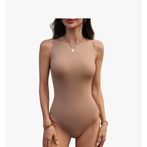 Women's Crew Neck Sleeveless Bodysuit Seamless Double-Lined Stretchy Tank Top Bodysuits for Women XS