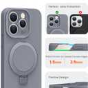 Liquid Silicone Case for iPhone 15 pro MAX with Magnetic Ring Stand, Upgraded Camera Lens Protection, Mil-Grade Drop Shockproof, Anti-Scratch Microfiber Lining Silicone Case (Gray)