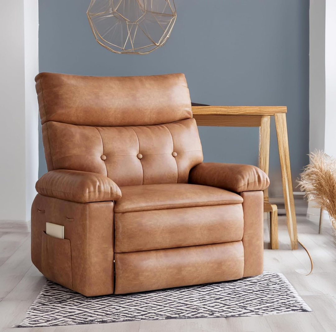 Oversized Recliner Chairs for Big and Tall - Manual Recliner Chair with Wide Seat and 1.5X Sponge Comfort, PU Leather Living Room & Bedroom Recliner