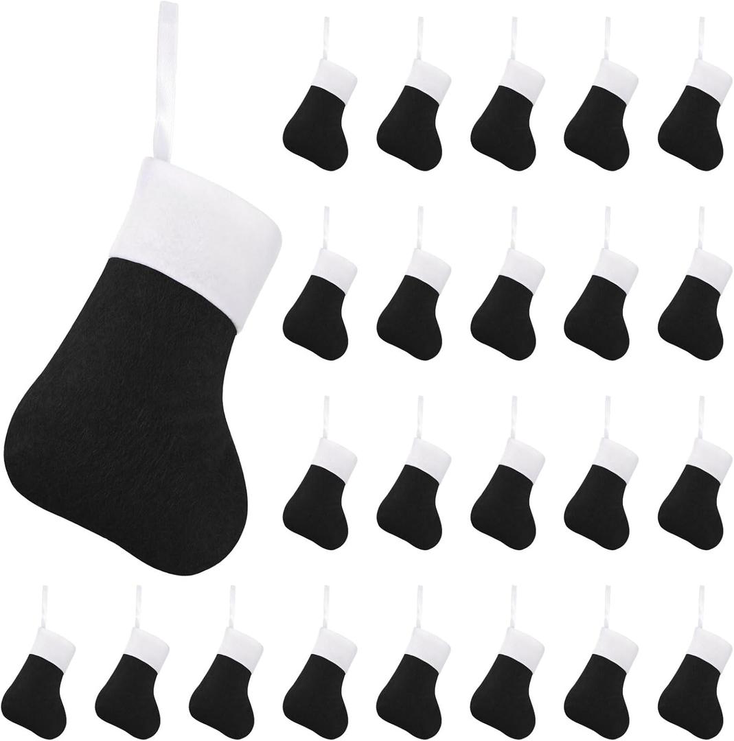 Seematn 50 Pcs Mini Christmas Stockings Small Christmas Stockings Bulk Xmas Tree Decorations for Office Colleague Gifts Church Charity Donate Decor, 5.9 x 3.2 Inch(Black, White)