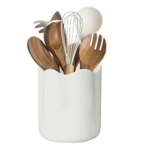 LYRIMEAI Ceramic Utensil Holder for Kitchen Counter, 6.2" Large Kitchen Utensil Holder for Countertop with Cork Bottom, Cooking Tool Organizer for Spatula, Matte White