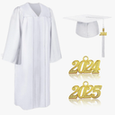 Heflashor Unisex Matte Graduation Gown Cap Set with 2025 2026 2Pcs Tassel Included Package, White