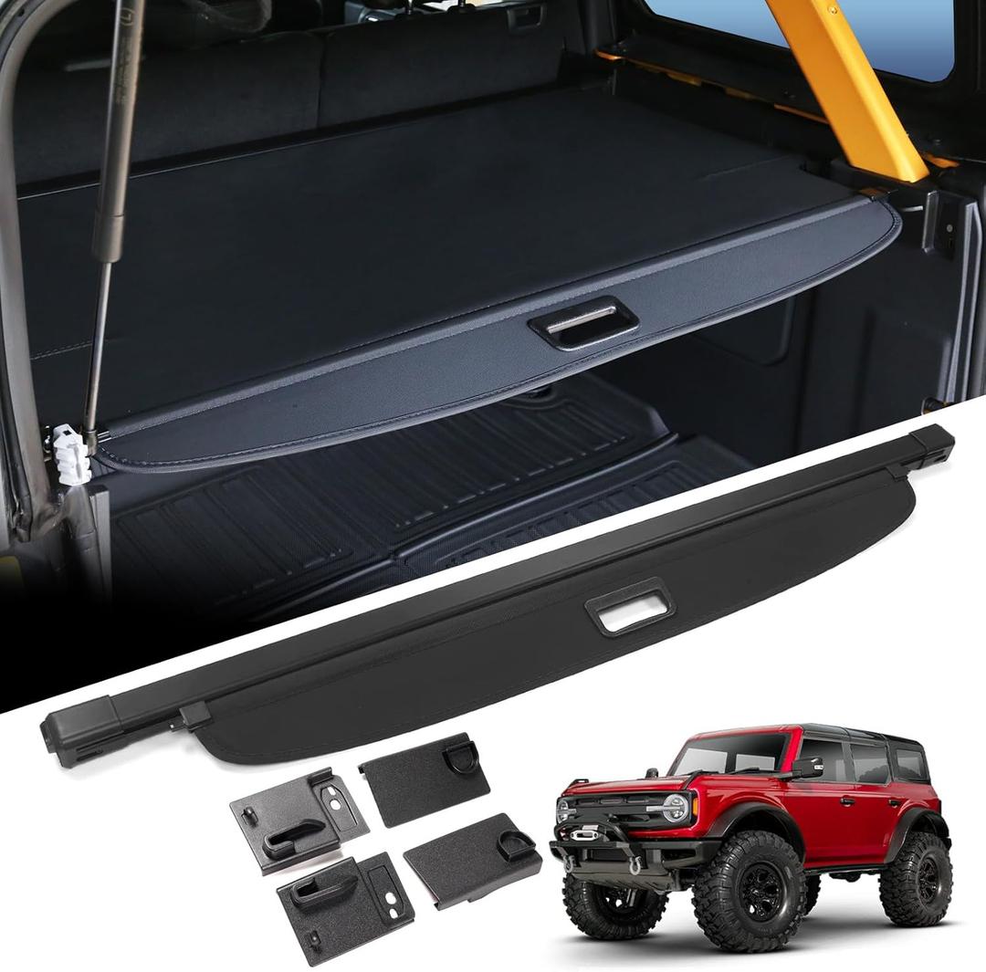 Mabett Upgrade Trunk Cargo Cover for Ford Bronco Accessories 2025 2024 2023 2022 2021 4-Door Retractable Rear Trunk Cargo Shade Cover Security Shield Shade(Not fit for Bronco Sport or Bronco 2-Door)