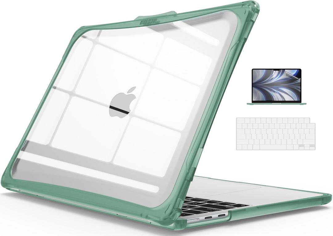 IBENZER Hexpact Compatible with 2025 2024 2023 2022 MacBook Air 13 inch Case M4 A3240 M3 A3113 M2 A2681, Heavy Duty Case & KeyboardCover & ScreenFilm for Mac Air 13.6, Midnight Green, HPE-KK-MTGN+2