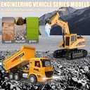 Remote Control Excavator and Dump Truck Toy Set - RC Construction Vehicles Toy with Barricades, Road Signs, Simulated Rocks, Lights and Sounds, Birthday Gifts for Toddlers 3-12 year Boys Girls, 10.62 inches