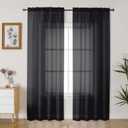 Gwine Black Sheer Curtains 84 Inches Long 2 Panels Set for Living Room, Rod Pocket Voile Lightweight Bedroom Curtains, Light Filtering Solid Window Sheer Panels, Each 42" Wx84 L