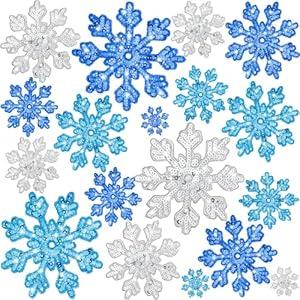 Remagr 24 Pcs Holiday Sequin Iron On Patches In 4 Sizes Glitter Patches Embroidered Decorative DIY Crafts Accessories for Clothing Bags Jackets Jeans Hats Backpacks Costume (Snowflake Style, Blue)