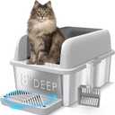 Suzzipaws XL 8" Deep Enclosed Stainless Steel Cat Litter Box for Big Cats | High-Side Anti-Leakage Structure, Non-Sticky Surface, Simple Daily Cleaning, Comes with Scoop & Filter for Multi-Cat Homes